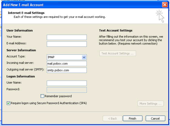 Internet Email Settings