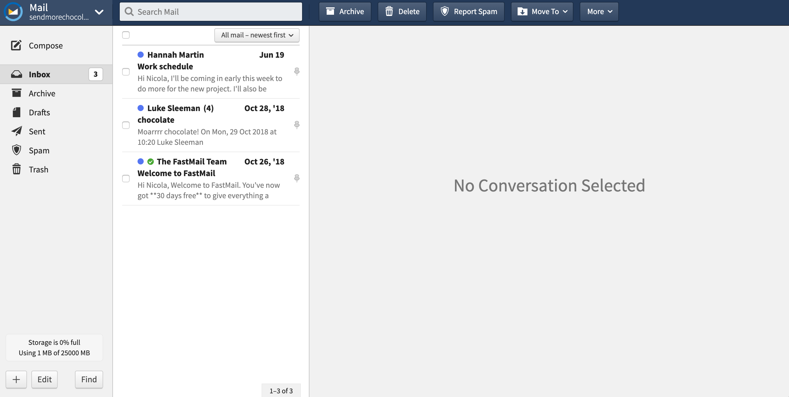 Fastmail interface screen shot