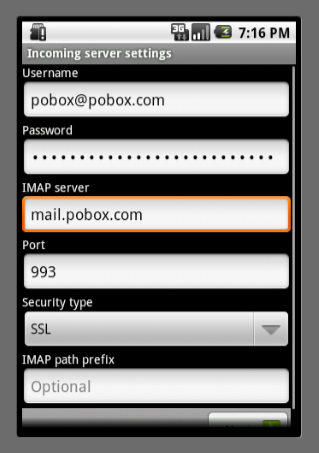 Enter Incoming Settings