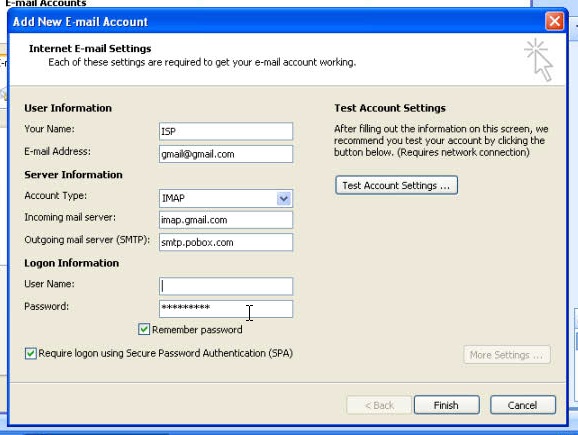 Internet Email Settings