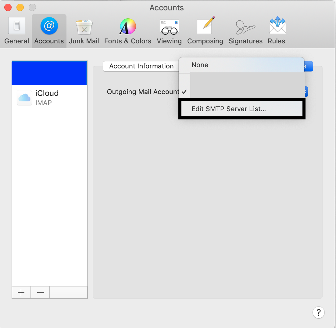 yahoo outgoing mail server mac mail authentication box